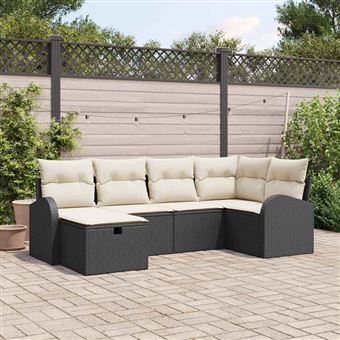 Conjunto de Sofá de Jardim vidaXL | 6 Peças | Preto Rattan Sintético - 1