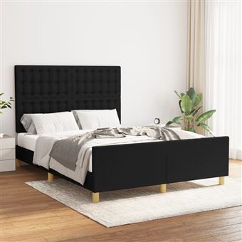 Estrutura de cama com cabeceira vidaXL | 140x200 cm | tecido preto - 1