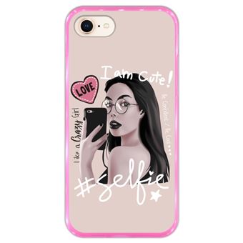 Capa Hapdey para iPhone 7 - 8 Design Selfie I am Cute em Silicone Flexível e TPU Cor-de-Rosa