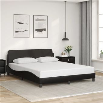 Estrutura cama com cabeceira vidaXL | 160x200 cm | couro artificial preto - 1