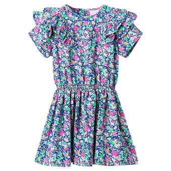 Vestido de manga com Folhos para Criança vidaXL | Azul-cobalto | 7 - 8 Anos - 1