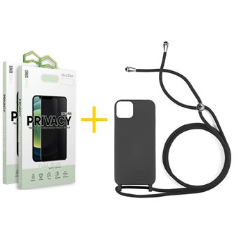 Pack 2 x Película de Vidro Temperado Anti-Spy + Capa Gandy Apple iPhone 16 Pro Max Gel Rope | Preto - 1