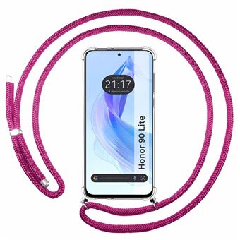 Capa Tumundosmartphone suspensa transparente para Honor 90 lite 5G com cabo rosa fúcsia - 1