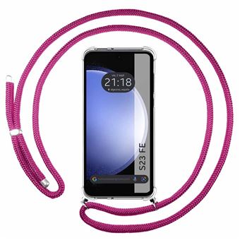 Capa Tumundosmartphone suspensa transparente para Samsung Galaxy S23 FE 5G com cabo rosa fúcsia - 1