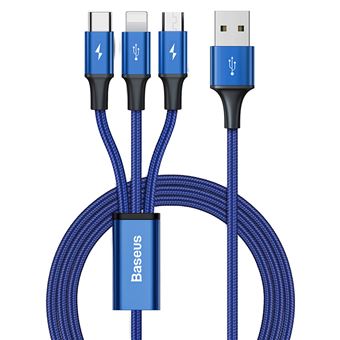 Cabo BASEUS CAJS000003 USB para Type-C+Lightning+Micro USB 3.5A | 1.2m - Azul - 1