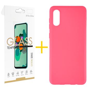Conjunto skyhe | skyhe | 1 x Película de Vidro +  Capa para Samsung A02 Silicone Liso - Rosa - 1