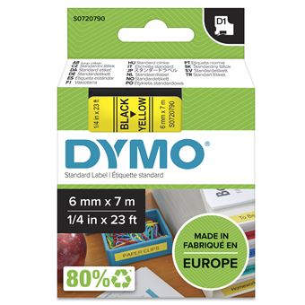 Etiquetadora DYMO D1 -Standard Etiquetas - Preto no amarelo - 6mm x 7m - 1