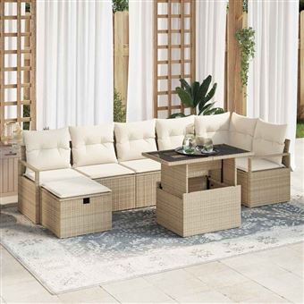 Conjunto de Sofá de Jardim vidaXL | 8 Peças | Bege Rattan Sintético - 1