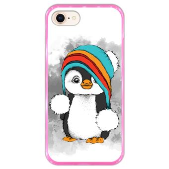 Capa Hapdey para iPhone 7 - 8 Design Pinguim Bebé em Silicone Flexível e TPU Cor-de-Rosa