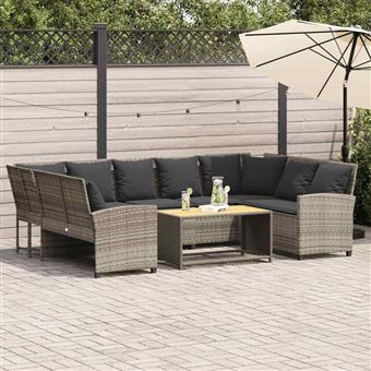 Sofá de jardim vidaXL com almofadões | vime PE cinzento claro - 1