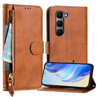 Capa Carteira ZURSANA para Infinix Hot 60i 4G | Suporte | Zíper | Proteção Anti-Impacto  | Castanho - 1