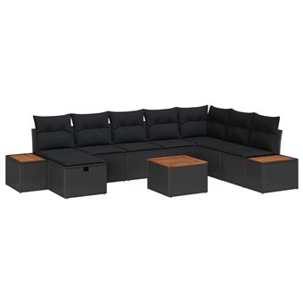 Conjunto de Sofá de Jardim vidaXL | 9 Peças | Preto Rattan Sintético - 1