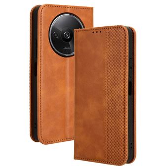 Capa FOXDOCK para Xiaomi Redmi A3 | Fecho Magnético | Estampado Vintage | Pele PU | Compartimentos para Cartões | Castanho - 1