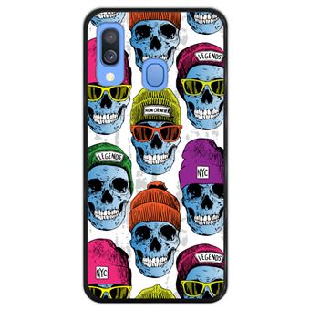 Capa Hapdey para Samsung Galaxy A40 2019 Design Caveiras Coloridas com Gorros em Silicone Flexível e TPU Preto