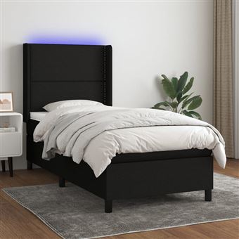 Cama box spring com colchão e LED vidaXL | 90x200 cm | tecido preto - 1