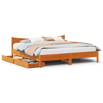 Estrutura de cama com gavetas vidaXL | 180x200 cm | pinho castanho cera - 1