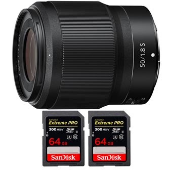 Nikon Z 50mm f/1.8 S + 2 SanDisk 64GB UHS-II 300 MB/s + PDF 15 Técnicas para Melhorar as suas Fotografias - 1