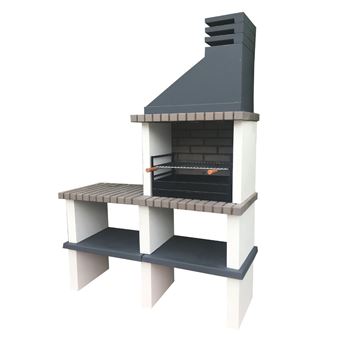 Churrasqueira com 2 bancadas ARTICIMENTOS BBQ PARTNER | produzida em tijolo cinza e betão | betão pintado de branco e preto | 150x57x209cm - 1