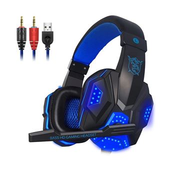 Auscultadores Gaming Goeik | USB | 2 Jack 3.5mm para Fones e Microfone | Preto e Azul - 1