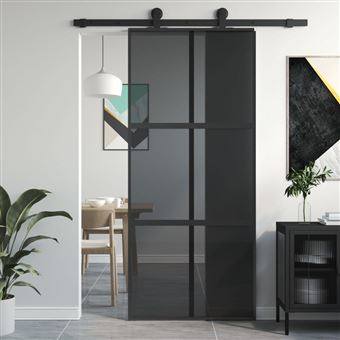 Porta deslizante vidaXL | 90x205 cm | vidro temperado e alumínio preto - 1