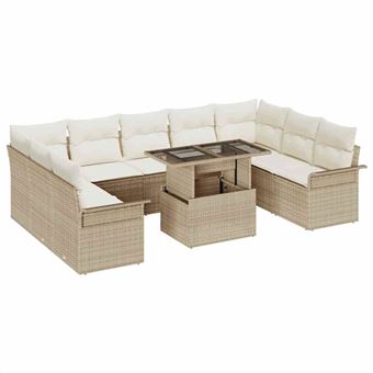 Conjunto de Sofá de Jardim vidaXL | 10 Peças | Bege Rattan de Polipropileno - 1