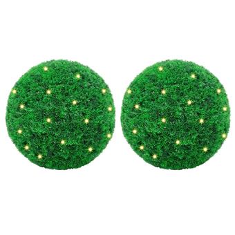 Bolas artificiais de buxo com luzes LED vidaXL | 2 Peças | verde 27 cm - 1