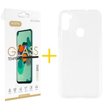 Conjunto Accetel 1 X Película de Vidro + Capa para Samsung A11 | Silicone Liso - Transparente Clear - 1