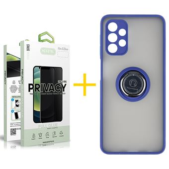Pack 1 x Película de Vidro Temperado Anti-Spy + Capa Accetel Samsung Galaxy A32 4G Gel Bumper Ring - Azul - 1