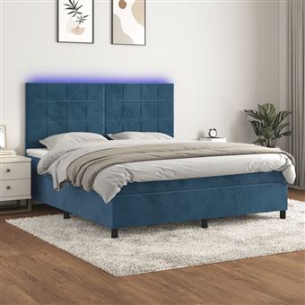 Cama box spring com colchão e LED vidaXL |  180x200 cm | veludo azul-escuro - 1