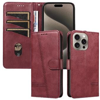 Capa FOXDOCK para iPhone 15 Pro Max | Fecho Magnético | Compartimentos para Cartões e Suporte | Pele PU | À Prova de Choque | Vermelho - 1