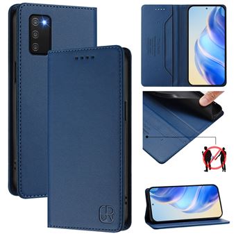 Capa Flip FOXDOCK para Samsung Galaxy A03S | RFID | Bloqueio Magnético | Couro PU | 2 Compartimentos para Cartões | Azul escuro - 1