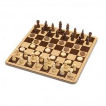 Jogo de Damas e Xadrez em madeira