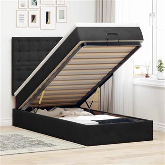 Estrutura de cama otomana vidaXL com colchões preto 100x200 cm | Veludo - 1
