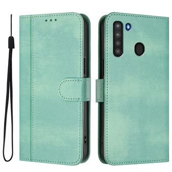 Capa FOXDOCK para Samsung Galaxy A21 | Estilo Vintage | TPU com Textura de Pele Antiderrapante | Compartimentos para Cartões e Suporte | Verde claro - 1