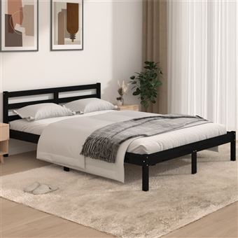Estrutura de cama vidaXL | 140x190 cm | pinho maciço | preto - 1