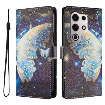 Capa FLOODKING para itel S25 Ultra | Suporte | Porta-Cartões e Alça | Padrões Decorativos | Azul e Roxo - 1