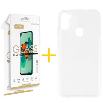 Conjunto Accetel 2 X Película de Vidro + Capa para Samsung A11 | Silicone Liso - Transparente Clear - 1