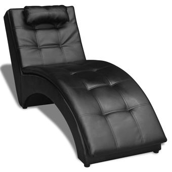 Chaise Longue com Travesseiro Vidaxl Couro Artificial Preto - 1