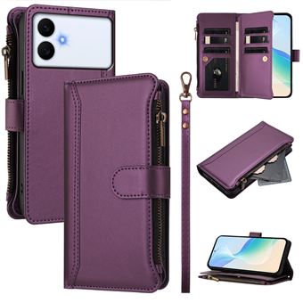 Capa FOXDOCK para Samsung Galaxy S26 Edge | Pele Premium | 9 Compartimentos para Cartões | Alça de Pulso Amovível - Roxo - 1