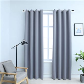 Cortinas Blackout vidaXL com argolas em metal 2 Peças 140x175 cm cinzento - 1