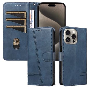Capa FOXDOCK para iPhone 15 Pro Max | Fecho Magnético | Compartimentos para Cartões e Suporte | Pele PU | À Prova de Choque | Azul - 1