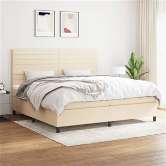 Cama com molas e colchão vidaXL | 200x200 cm | tecido cor creme - 1