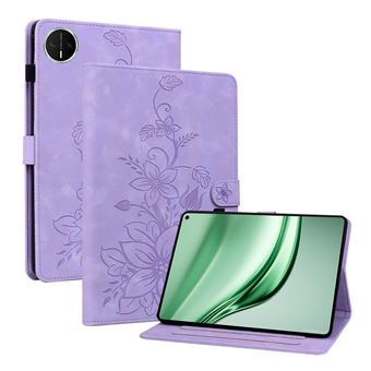 Capa FLOODKING para Huawei MatePad Mini 8.8 | Couro PU Premium | Design em Relevo de Lírio | Suporte Dobrável | Porta-Caneta | Roxo - 1