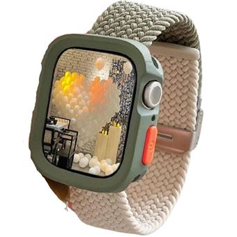 Pack Antiimpacto Capa + bracelete tecido trançado para Apple Watch Series 10 46mm | Verde e Branco - 1