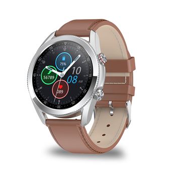 Smartwatch DAM L19 com Notificações de Apps | Monitor de saúde com ECG| Monitor de Pressão e de Oxigénio no sangue | Pulseira de couro | 4,5x4,5x1,1 cm - Marrom - 1