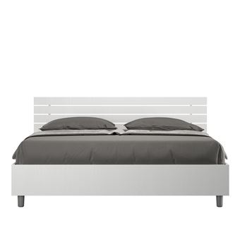 Cama de Casal Queen Size sem Estrado Ityhome Ankel | 160x200 cm | Cabeceira Reta com Ripas cinza branca - 1