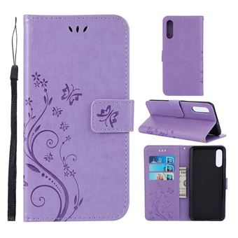 Capa PU Magunivers flor e borboleta roxo claro para Samsung Galaxy A50