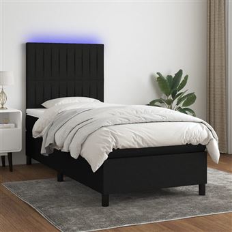 Cama box spring com colchão e LED vidaXL | 90x190 cm | tecido preto - 1