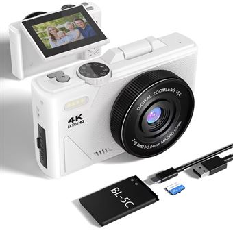 Máquinas Fotográficas Compactas SZSMART W1 de nível básico | 4K | HD | 64MP | 16xZoom 3" + 32G | branco - 1