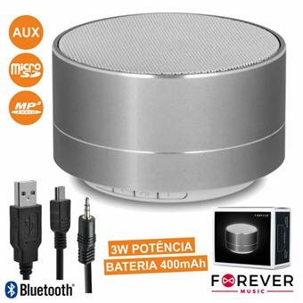 Coluna Bluetooth Portátil Forever 3W USB/Microsd/FM/BAT Prata